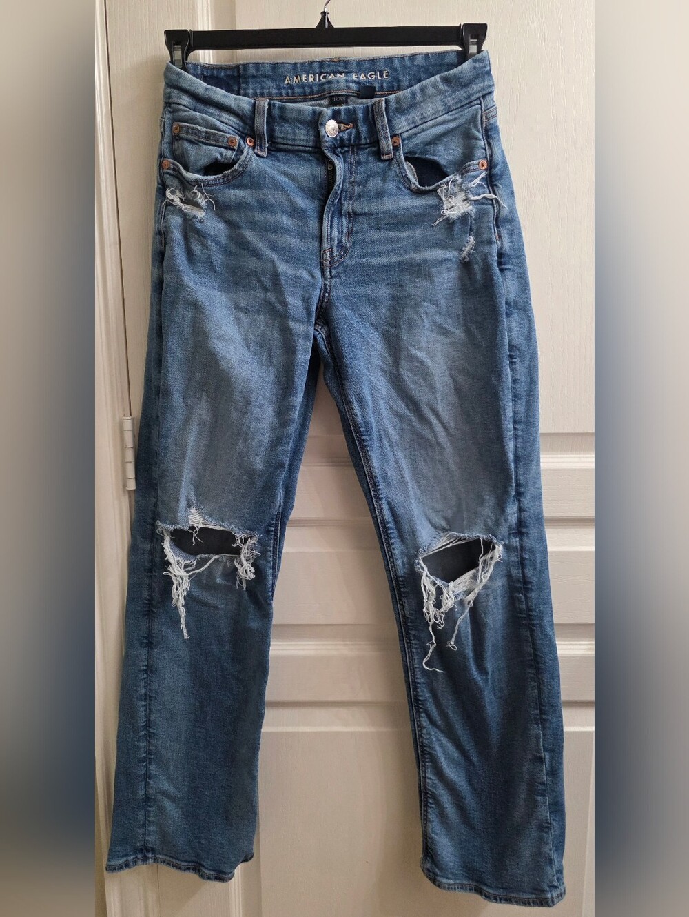 American Eagle Outfitters Distressed Blue Wide Leg Jeans